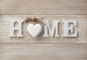 Home sweet home, wooden text on vintage board